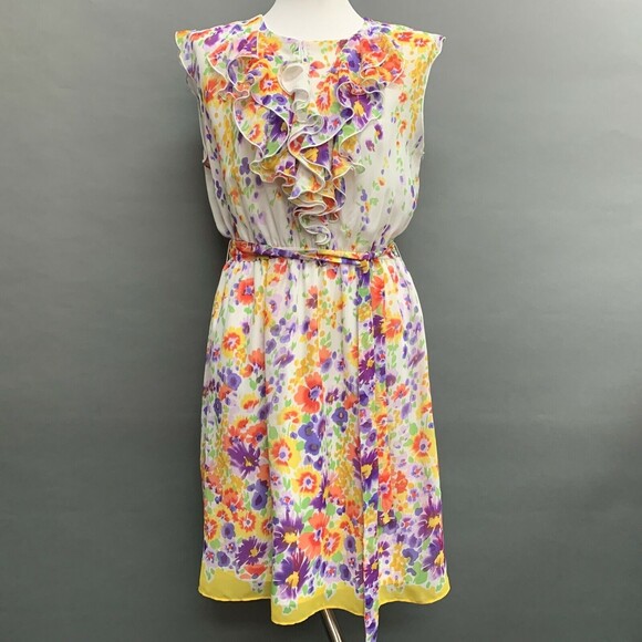 Emma & Michele Womens Spring Dress 10 White Orange Purple Multicolor Floral - Picture 2 of 7